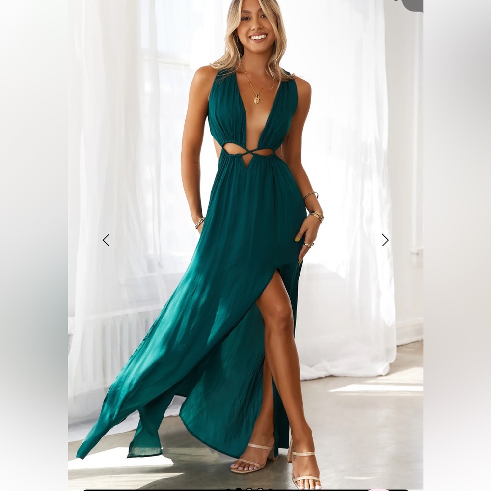 Teal Green Cutout Maxi Dress with Side Slits
